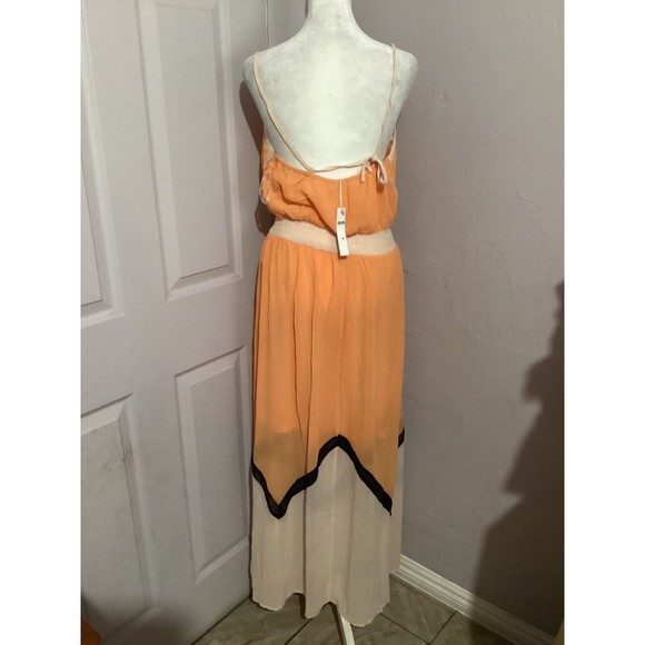 Lucy Paris Spaghetti Strap Orange Chevron Print Maxi Dress M - Picture 5 of 9
